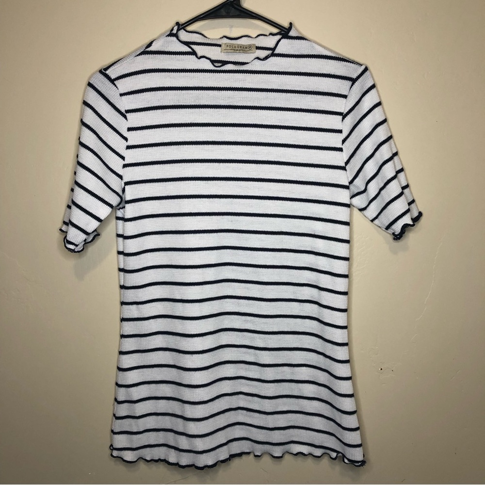 Polagram white and black stripe womens t shirt medium